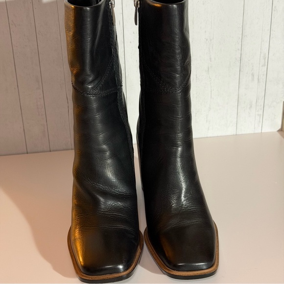 FRANCO SARTO Womens Leather Block Heel Mid Calf Boots 7.5 Black Stylish Like New - Picture 6 of 11